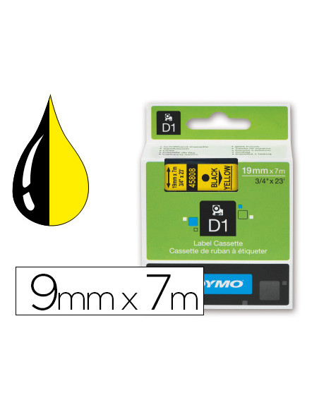 DYMO CINTA DE TRANSFERENCIA TERMICA D1 40918. NEGRO SOBRE AMARILLO DE 9MMX7M. POLIESTER AUTOADHESIVA