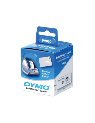 DYMO ETIQUETAS DE TRANSFERENCIA TERMICA LABEL WRITER 99010, NEGRO SOBRE BLANCO 28X89MM (A X L). 2 ROLLOS 130 UDS