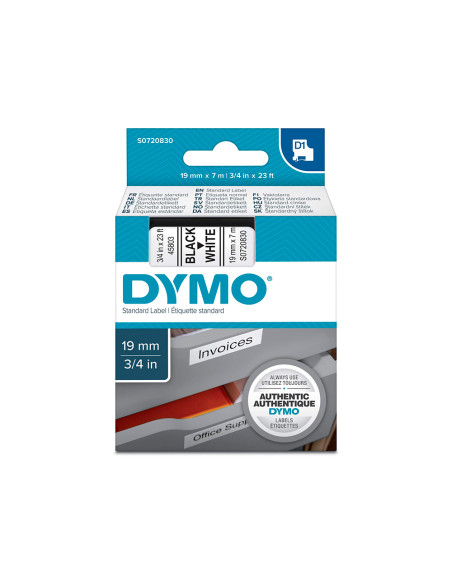 DYMO CINTA DE TRANSFERENCIA TERMICA D1 45803. ETIQUETAS ESTÁNDAR NEGRO SOBRE BLANCO DE 19MMX7M. POLIESTER AUTOADHESIVA. ROTUL...