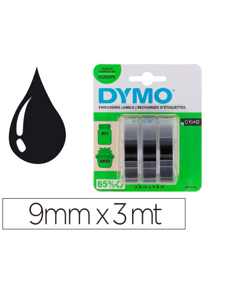 DYMO CINTA TRADICIONAL 84773, 9MMX3M NEGRO, BLISTER 3 UNIDADES