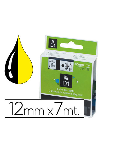 DYMO CINTA DE TRANSFERENCIA TERMICA D1 45018. ETIQUETAS ESTÁNDAR NEGRO SOBRE AMARILLO DE 12MMX7M.POLIESTER AUTOADHESIVA. ROTU...