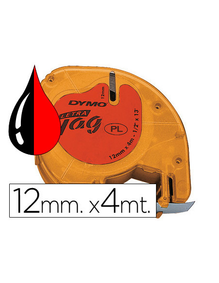 DYMO CINTA 91203, NEGRO SOBRE ROJO, DE 12MMX4M, DE PLÁSTICO. ROTULADORA LETRATAG