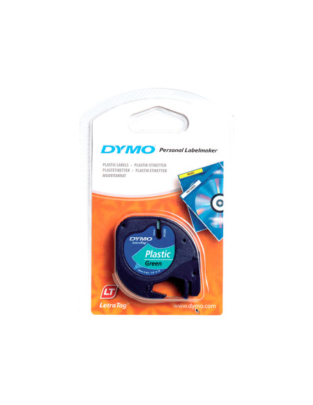 DYMO CINTA 91204, NEGRO SOBRE VERDE, DE 12MMX4M, DE PLÁSTICO. ROTULADORA LETRATAG