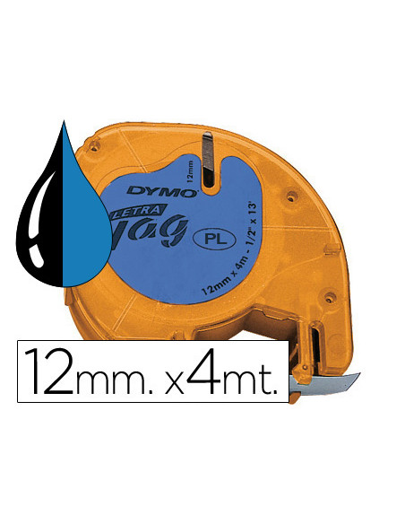 DYMO CINTA 91205, NEGRO SOBRE AZUL, DE 12MMX4M, DE PLÁSTICO. ROTULADORA LETRATAG