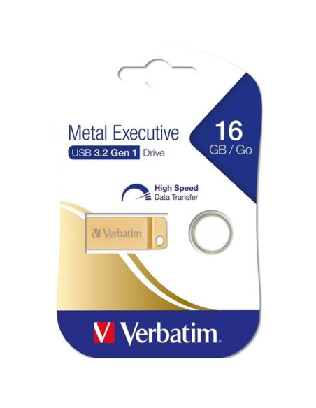 VERBATIM PENDRIVE METAL EXECUTIVE 16GB C/RANURA PARA COLGAR Y LLAVERO USB 3.2 GOLD