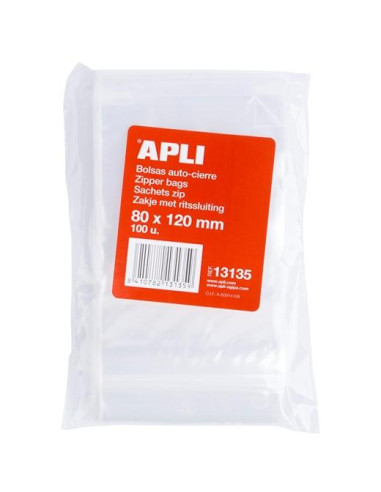 APLI BOLSAS AUTOCIERRE 80X120MM LDPE TRANSPARENTE PACK 100 UD