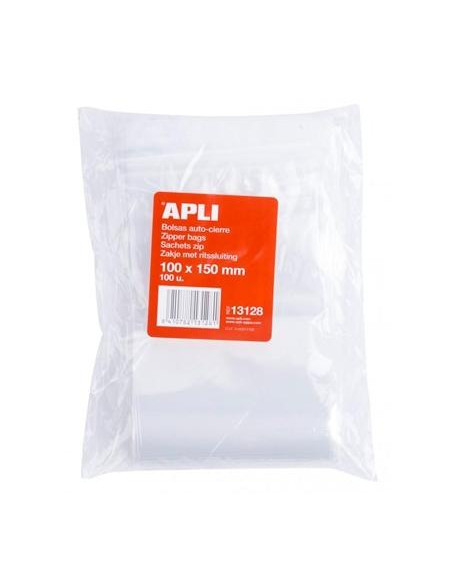 APLI BOLSAS AUTOCIERRE 100X150MM LDPE TRANSPARENTE PACK 100 UD