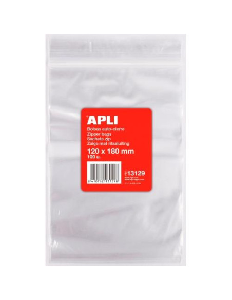 APLI BOLSAS AUTOCIERRE 120X180MM LDPE TRANSPARENTE PACK 100 UD