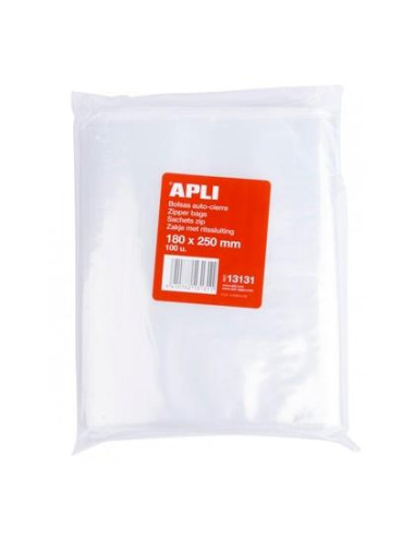 APLI BOLSAS AUTOCIERRE 180X250MM LDPE TRANSPARENTE PACK 100 UD