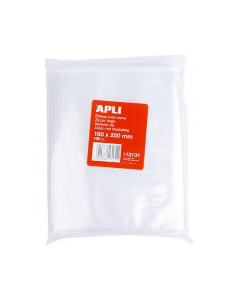 APLI BOLSAS AUTOCIERRE 180X250MM LDPE TRANSPARENTE PACK 100 UD