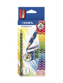 LAPICES DE COLORES GROOVE SLIM TRIANGULAR MINAS DE 3,3 MM CAJA DE 12 COLORES  SACAPUNTAS LYRA