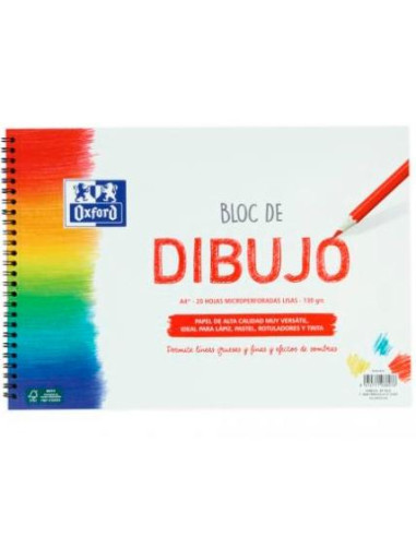 OXFORD BLOC DIBUJO ESCOLAR T/ BLANDA ESPIRAL 20H 130GR A4+ LISO BLANCO