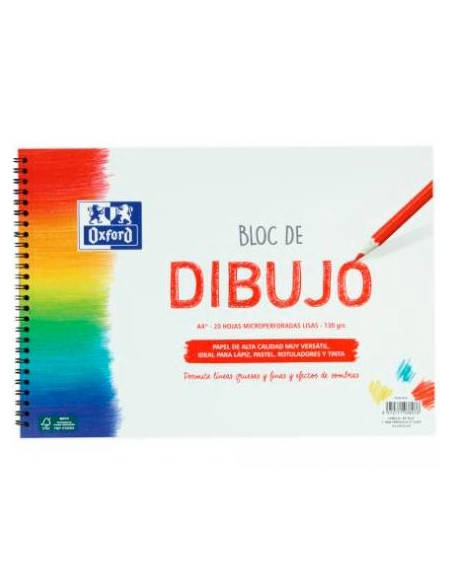 OXFORD BLOC DIBUJO ESCOLAR T/ BLANDA ESPIRAL 20H 130GR A4+ LISO BLANCO