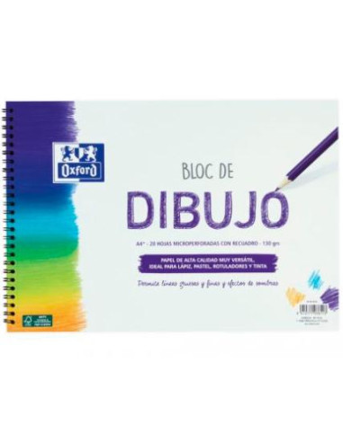 OXFORD BLOC DIBUJO ESCOLAR T/ BLANDA ESPIRAL 20H 130GR A4+ C/ RECUADRO LISO BLANCO