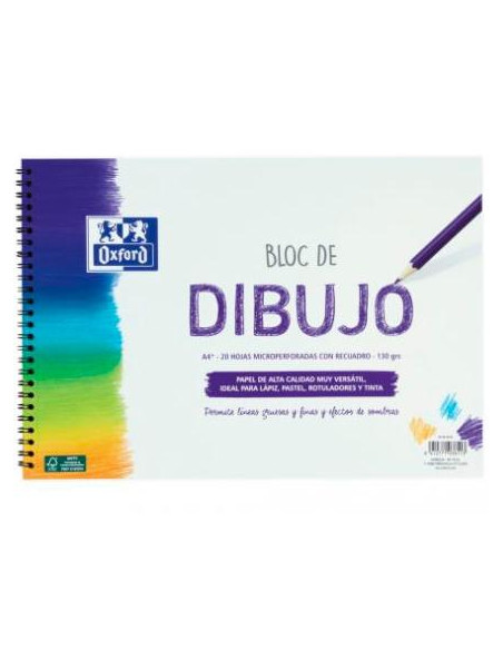 OXFORD BLOC DIBUJO ESCOLAR T/ BLANDA ESPIRAL 20H 130GR A4+ C/ RECUADRO LISO BLANCO