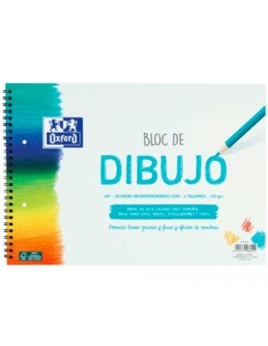 OXFORD BLOC DIBUJO ESCOLAR MULTITALADRO 2 T/ BLANDA ESPIRAL 20H 130GR A4+ LISO BLANCO