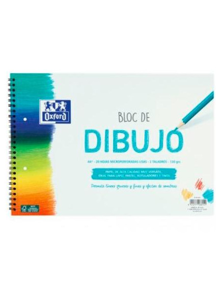 OXFORD BLOC DIBUJO ESCOLAR MULTITALADRO 2 T/ BLANDA ESPIRAL 20H 130GR A4+ LISO BLANCO