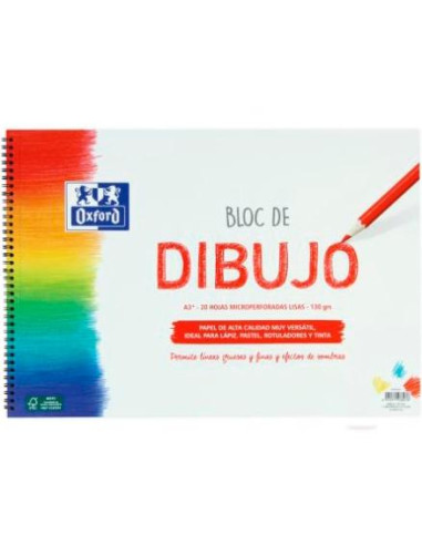 OXFORD BLOC DIBUJO ESCOLAR T/ BLANDA ESPIRAL 20H 130GR A3+ LISO BLANCO