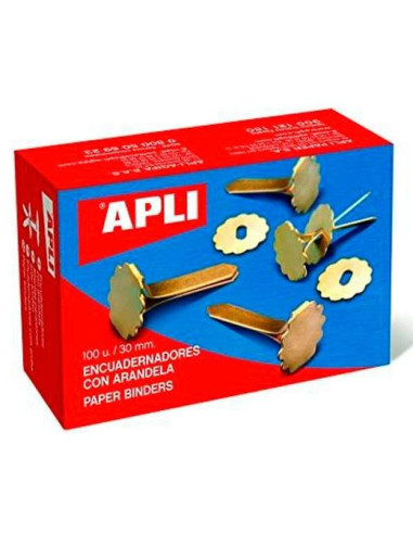 APLI ENCUADERNADORES METÁLICOS CON ARANDELA DORADOS 30MM - 100UD-