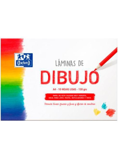 OXFORD LÁMINAS PARA DIBUJO ESCOLAR PACK 10 HOJAS 130GR A4 LISO BLANCO