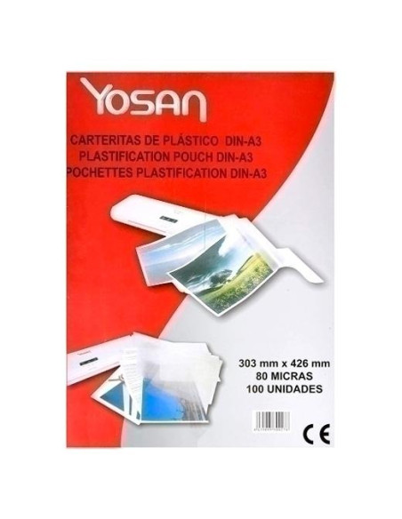 YOSAN FUNDAS DE PLASTIFICAR 2X80 MICRAS A3 BRILLO CAJA 100 UD TRANSPARENTE