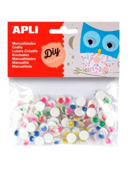 APLI OJOS MÓVILES PUPILA COLOR REDONDOS ADHESIVOS SURTIDO BOLSA -100U-