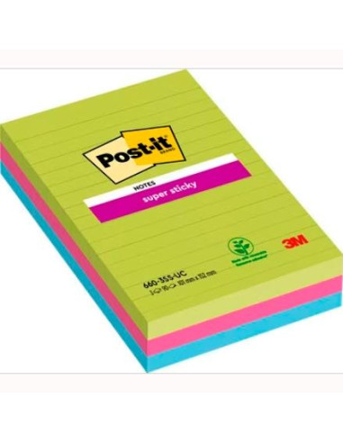 POST-IT BLOCS NOTAS ADHESIVAS CANARY YELLLOW FORMATO XL CON LINEAS 90 HOJAS 102X152 3 BLOC/PAQUETE