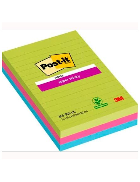 POST-IT BLOCS NOTAS ADHESIVAS CANARY YELLLOW FORMATO XL CON LINEAS 90 HOJAS 102X152 3 BLOC/PAQUETE