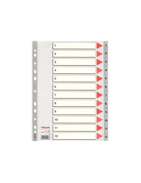 ESSELTE ÍNDICE NUMÉRICO MULTITALADRO 1-12 POLIPROPILENO A4 GRIS CON CARÁTULA ÍNDICE CARTÓN COLOR