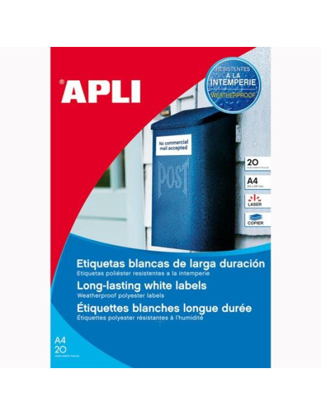 APLI ETIQUETAS ADHESIVAS 64,6X33,8MM LÁSER C/RECTOS 24 X 20H POLIÉSTER BLANCO