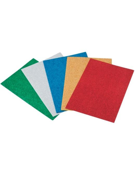 FAIBO LÁMINAS EVA 40X60CM PURPURINA COLORES SURTIDOS -SET DE 5U-