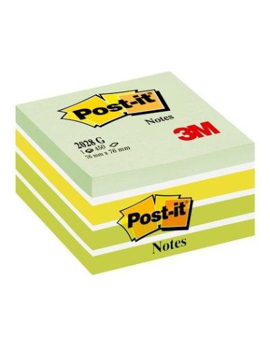 POST-IT CUBO DE NOTAS MULTICOLOR 5X90 HOJAS 76X76 TONOS VERDE PASTEL