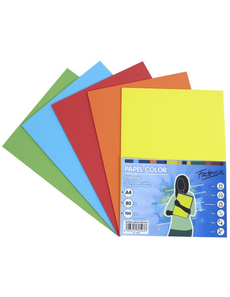 FABRISA PAPEL DIN A4 80GR INKJET/LÁSER PAQUETE 100H RETRACTILADO 5 COLORES FUERTES