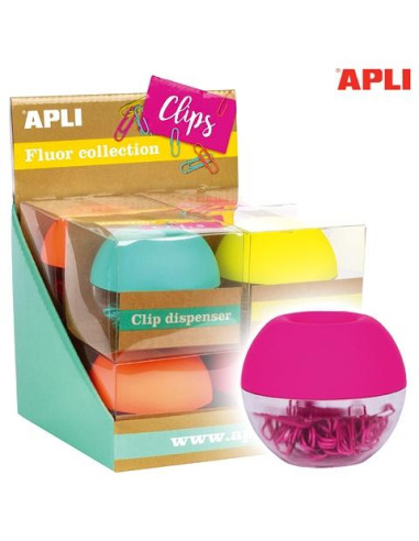 APLI PORTACLIPS REDONDO CON 50 CLIPS COLORES SURTIDOS