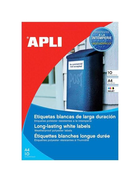 APLI ETIQUETAS ADHESIVAS RESISTENTES INTERPERIE 63,5X33,9MM INKJET C/ROMOS 24 X 10H POLIÉSTER BLANCO