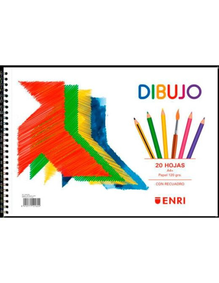 ENRI BLOC DE DIBUJO ESPIRAL PAJARITA 20H A4+ 120GR LISO C/RECUADRO MICROPERFORADO BLANCO