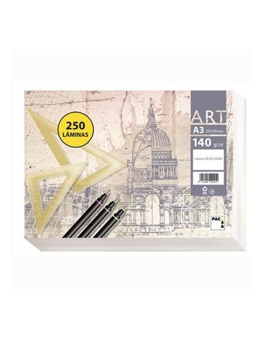 PACSA PAPEL DE DIBUJO SERIE ART PAQUETE 250 LÁMINAS A3 140GR LISO SIN RECUADRO BLANCO