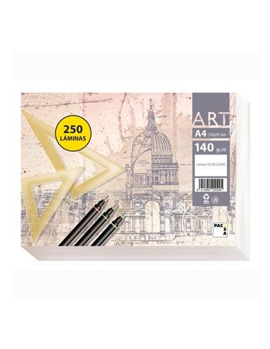 PACSA PAPEL DE DIBUJO SERIE ART PAQUETE 250 LÁMINAS A4 140GR LISO SIN RECUADRO BLANCO