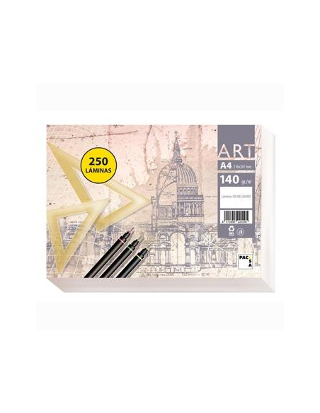 PACSA PAPEL DE DIBUJO SERIE ART PAQUETE 250 LÁMINAS A4 140GR LISO SIN RECUADRO BLANCO