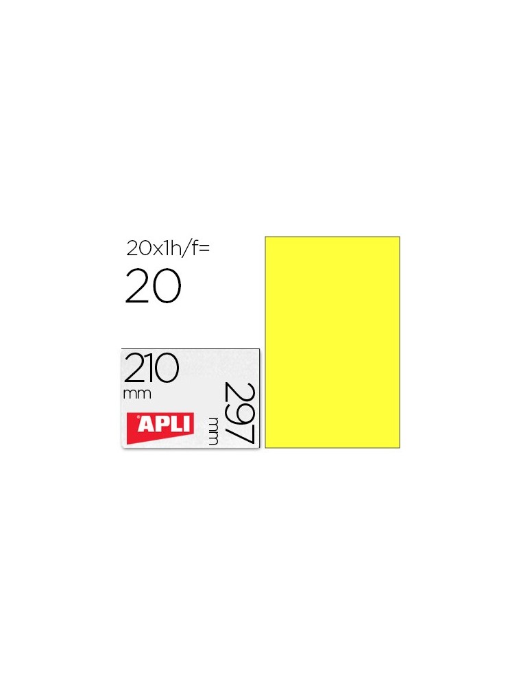 Etiqueta adhesiva apli 02878 tamaño 210x297 mm para laser fotocopiadora ink-jet caja con20 hojas din a4 amarillo
