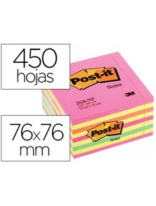 Bloc de notas adhesivas quita y pon post-it 76x76 mm cubo color rosa neon 450 hojas