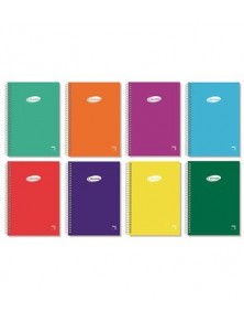 Cuaderno espiral cuarto tapa cartoncillo 80h 60g rayado horizontal con margen colores surtidos pacsa