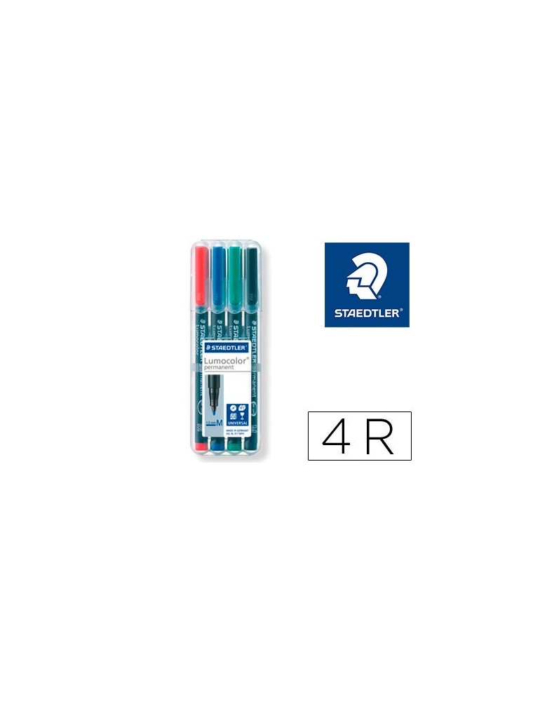 Rotulador staedtler lumocolor retroproyeccion punta de fibra permanente 317 wp estuche 4 colores punta media