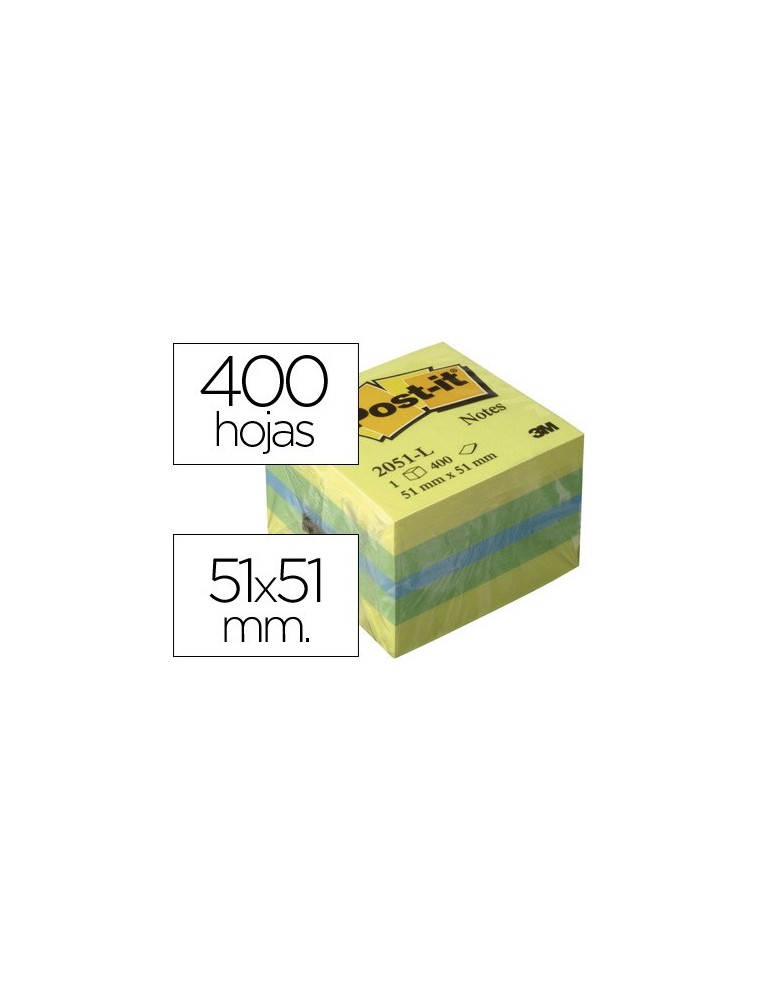 Bloc de notas adhesivas quita y pon post-it 51x51 mm minicubo color limon 2051-l 400 hojas