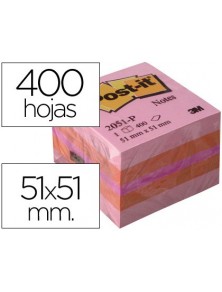 Bloc de notas adhesivas quita y pon post-it 51x51 mm minicubo color rosa 2051-p 400 hojas