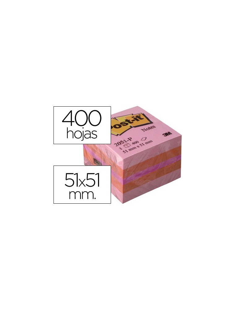 Bloc de notas adhesivas quita y pon post-it 51x51 mm minicubo color rosa 2051-p 400 hojas