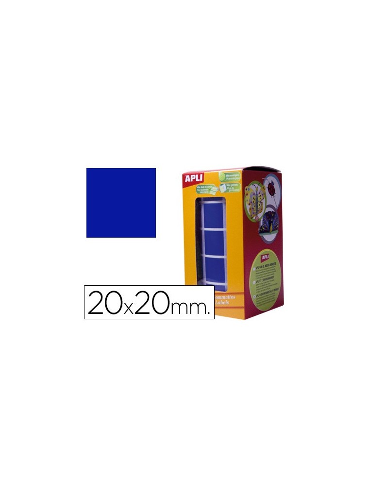 Gomets autoadhesivos cuadrados 20x20 mm azul rollo de 1770 unidades