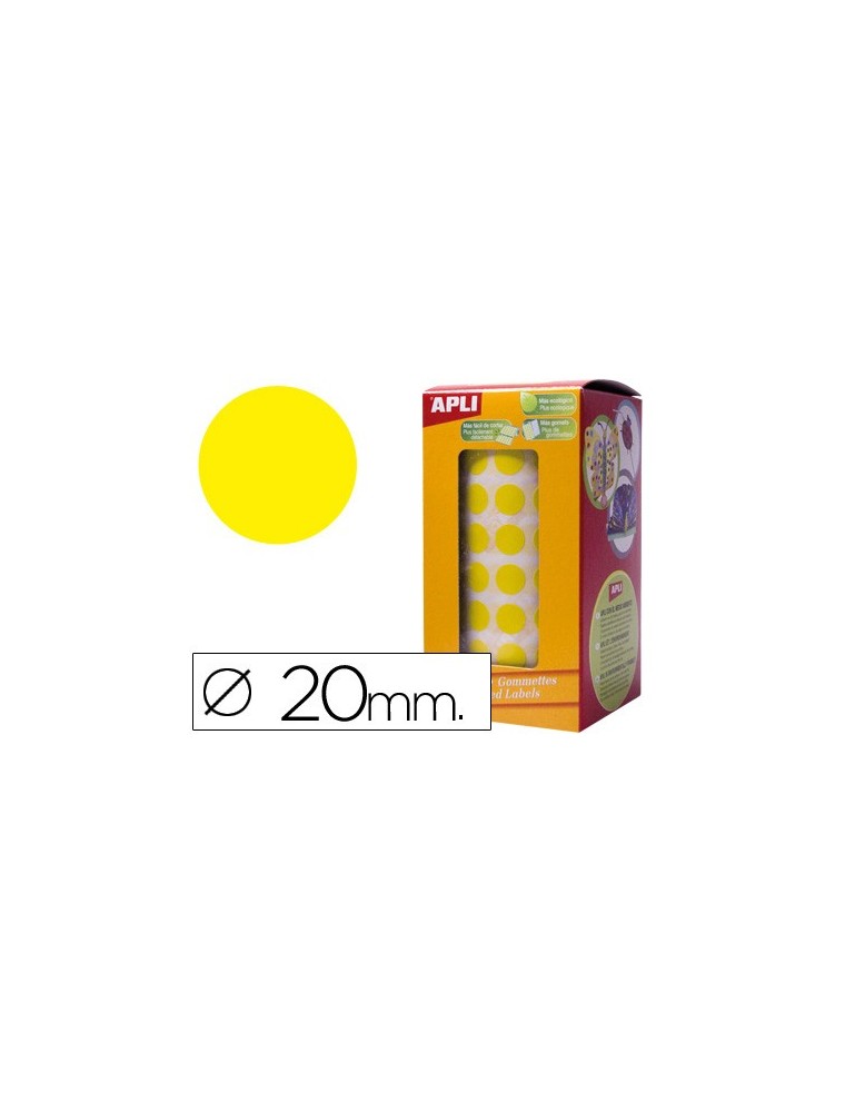 Gomets autoadhesivos circulares 20 mm amarillo en rollo