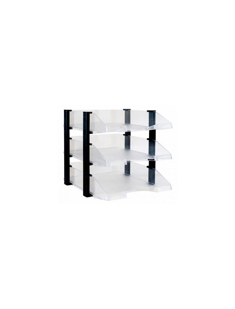 Bandeja sobremesa archivo 2000 plastico transparente con elevadores negro conjunto de 3 bandejas 280x285x350 mm