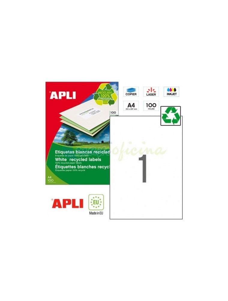 Etiquetas blancas en hoja din-A4 caja 100 recicladas